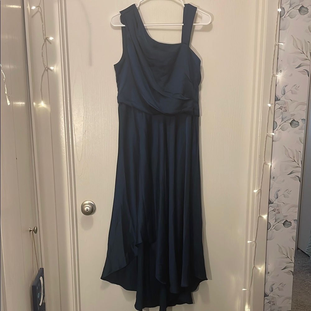 Taylor Blue Asymmetrical Ruched High-Low Sundress